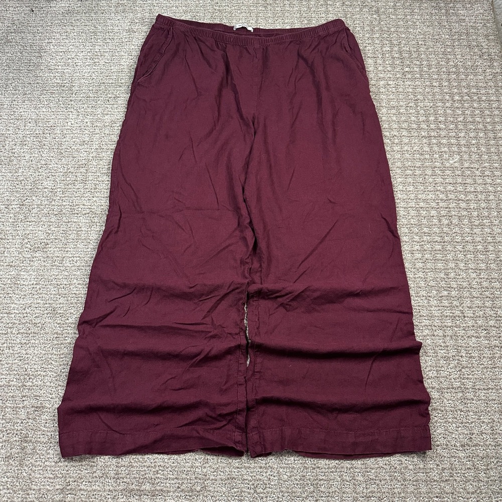 Cubus Womens XL Burgundy Linen Viscose Blend Wide Leg Elastic Waist Pants